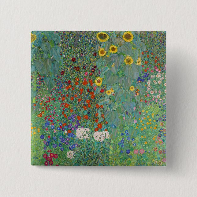Gustav Klimt - Country Garden with Sunflowers 15 Cm Square Badge (Front)
