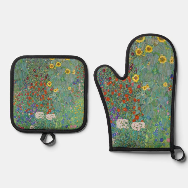 Gustav Klimt - Country Garden with Sunflowers Oven Mitt & Pot Holder Set (Front)