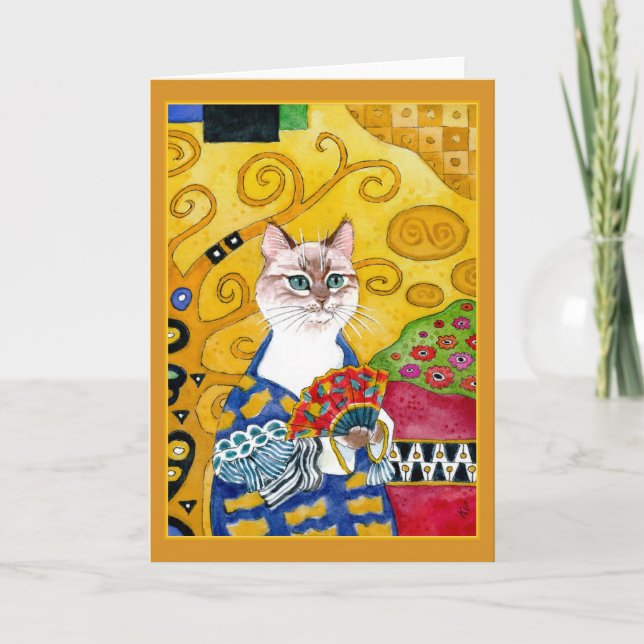 Gustav Klimt cute cat spoof greeting card (Front)