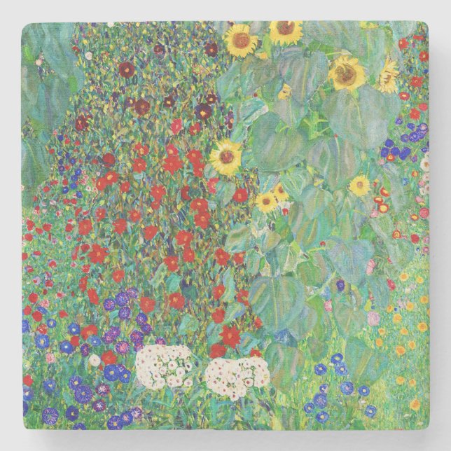 Gustav Klimt Farm Garden With Sunflowers Painting Stone Coaster (Front)