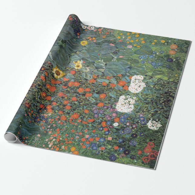Gustav Klimt Farm Garden with Sunflowers Wrapping Paper (Unrolled)