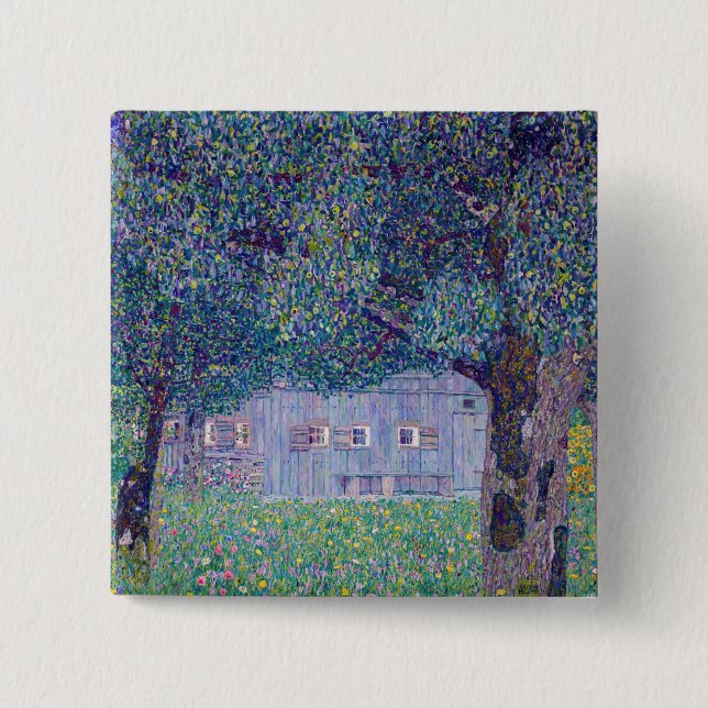Gustav Klimt - Farmhouse in Upper Austria 15 Cm Square Badge (Front)