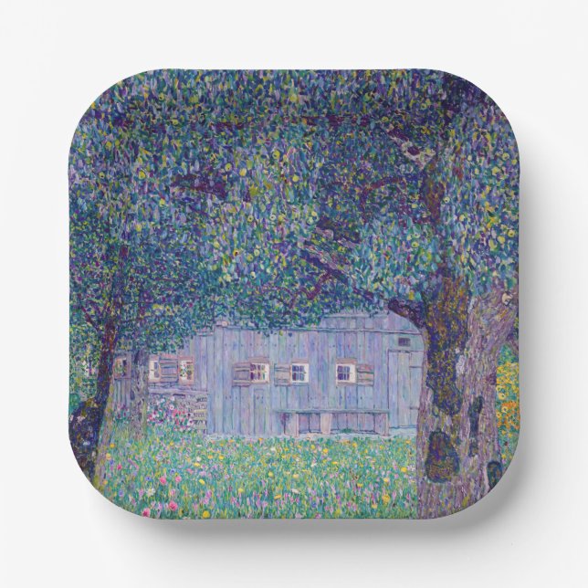 Gustav Klimt - Farmhouse in Upper Austria Paper Plate (Front)