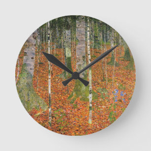 Gustav Klimt - Farmhouse With Birch Trees Round Clock