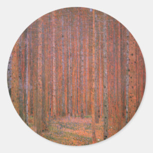 Gustav Klimt Fir Forest Tannenwald Red Trees Classic Round Sticker