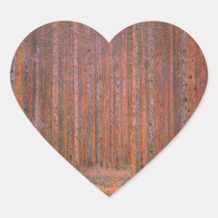 Gustav Klimt Fir Forest Tannenwald Red Trees Heart Sticker