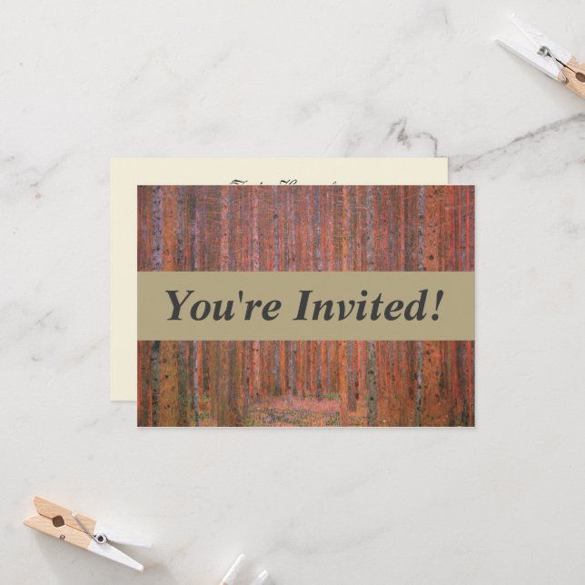 Gustav Klimt Fir Forest Tannenwald Red Trees Invitation (Front/Back In Situ)