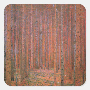 Gustav Klimt Fir Forest Tannenwald Red Trees Square Sticker