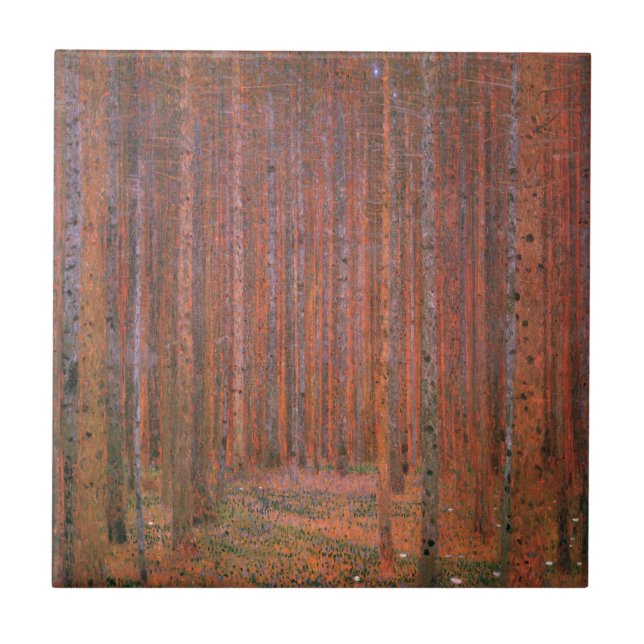 Gustav Klimt Fir Forest Tannenwald Red Trees Tile (Front)