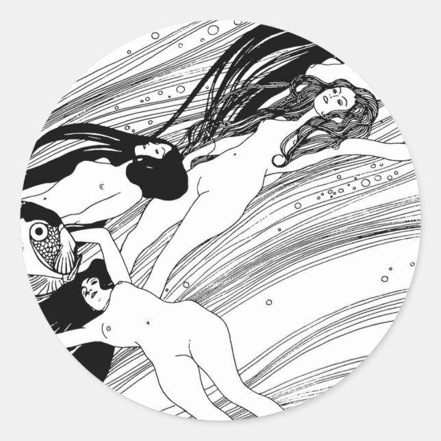 Gustav Klimt - Fish Blood Surreal Japanese Art Classic Round Sticker (Front)