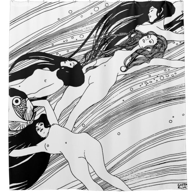 Gustav Klimt - Fish Blood Surreal Japanese Art Shower Curtain (Front)