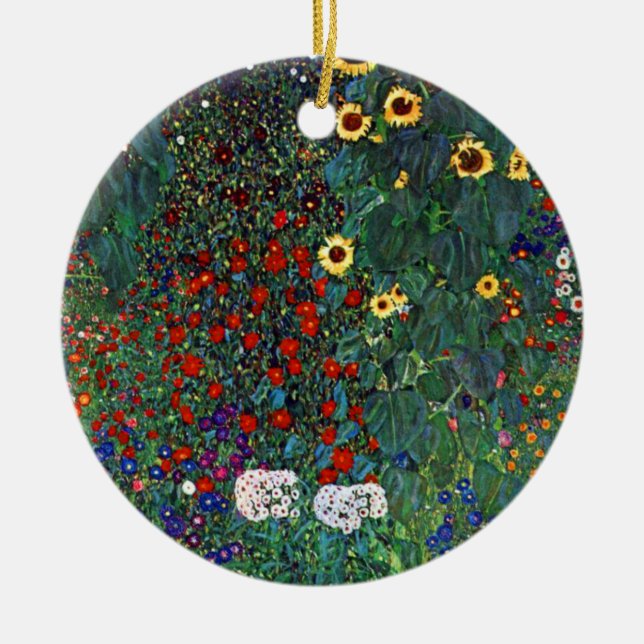 Gustav Klimt Flower Garden Ceramic Tree Decoration (Front)