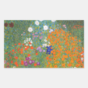 Gustav Klimt Flower Garden Cottage Nature Rectangular Sticker