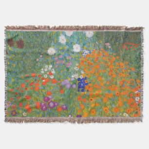 Gustav Klimt Flower Garden Cottage Nature Throw Blanket