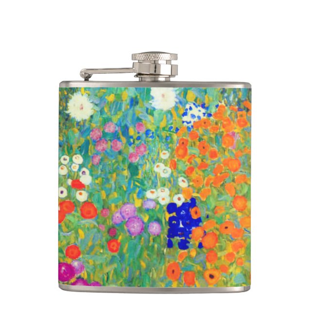 Gustav Klimt Flower Garden Hip Flask (Front)
