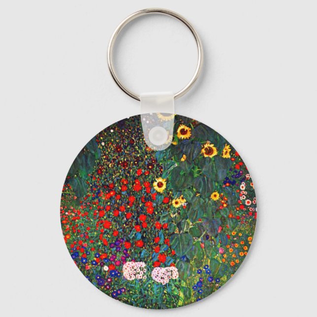 Gustav Klimt Flower Garden Key Ring (Front)