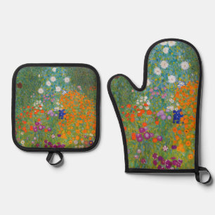 Gustav Klimt - Flower Garden Oven Mitt & Pot Holder Set
