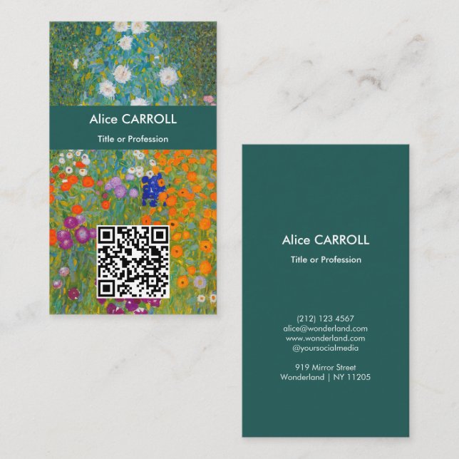 Gustav Klimt - Flower Garden - QR Code Business Card (Front/Back)