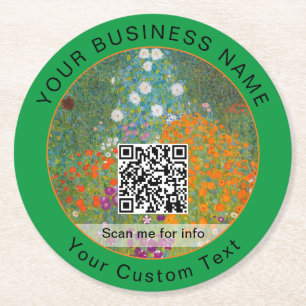 Gustav Klimt - Flower Garden QR Code Round Paper Coaster