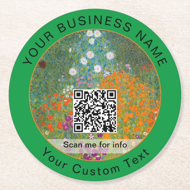 Gustav Klimt - Flower Garden QR Code Round Paper Coaster (Front)