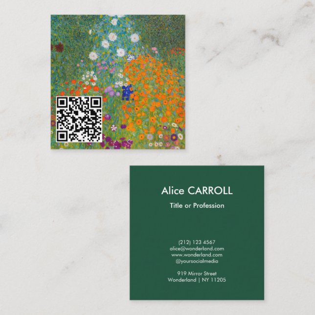 Gustav Klimt - Flower Garden - QR Code Square Business Card (Front/Back)