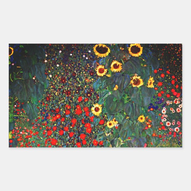 Gustav Klimt Flower Garden Rectangular Sticker (Front)