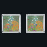 Gustav Klimt - Flower Garden Silver Finish Cufflinks<br><div class="desc">Flower Garden - Gustav Klimt in 1905-1907</div>
