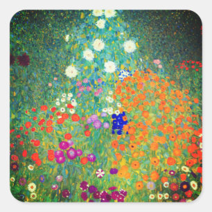 Gustav Klimt Flower Garden Square Sticker