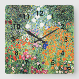 Gustav Klimt - Flower Garden, Square Wall Clock