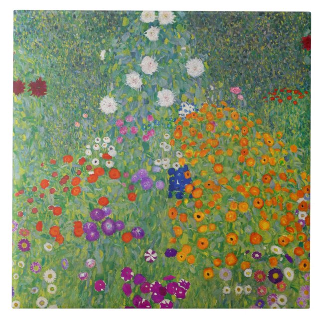Gustav Klimt Flower Garden Vintage Art Nouveau Tile (Front)