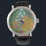 Gustav Klimt: Flower Garden Watch<br><div class="desc">A beautiful classic watch featuring a colourful flower garden,  painted by the Austrian symbolist painter Gustav Klimt.</div>