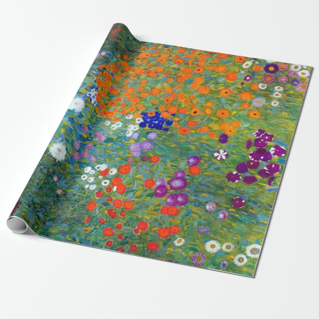 Gustav Klimt Flower Garden Wrapping Paper (Unrolled)