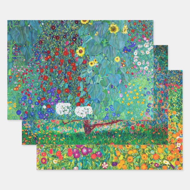 Gustav Klimt, Flowers and Blossoms Wrapping Paper Sheet (Set)