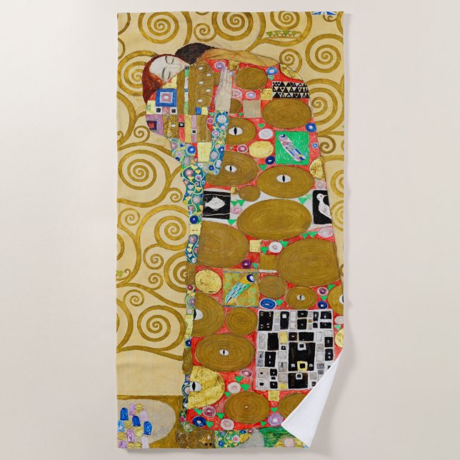 Gustav Klimt Fulfilment Nouveau Couple Beach Towel (Front)