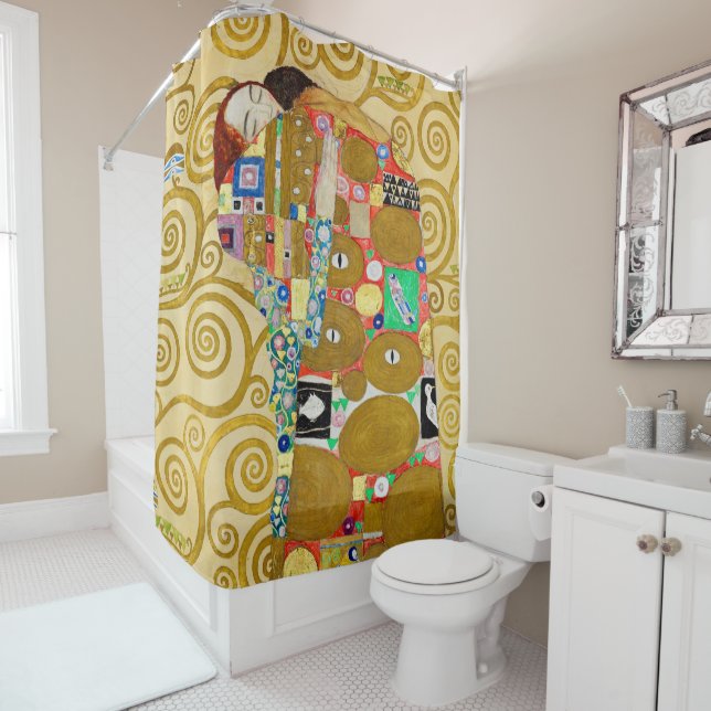 Gustav Klimt Fulfilment Nouveau Couple Shower Curtain (In Situ)