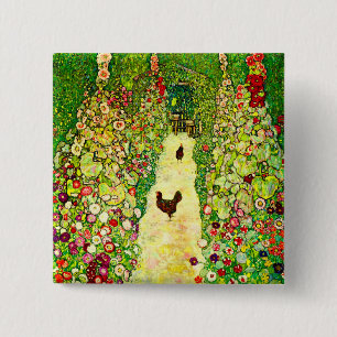 Gustav Klimt Garden with Chickens 15 Cm Square Badge