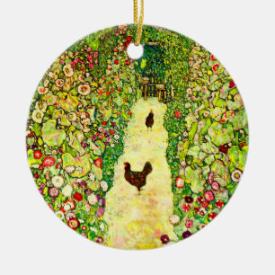 Gustav Klimt Garden with Chickens Ceramic Tree Decoration