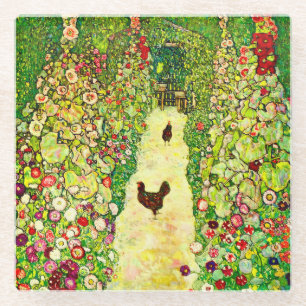 Gustav Klimt Garden with Chickens Glass Coaster