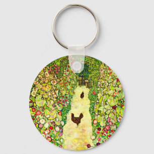 Gustav Klimt Garden with Chickens Key Ring