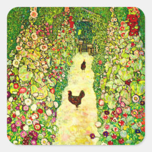 Gustav Klimt Garden with Chickens Square Sticker