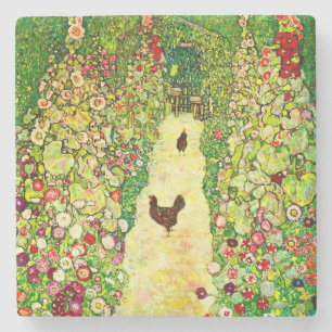 Gustav Klimt Garden with Chickens Stone Coaster