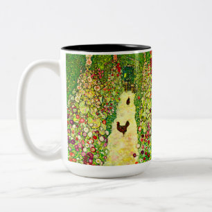 Gustav Klimt Garden with Chickens Two-Tone Coffee Mug