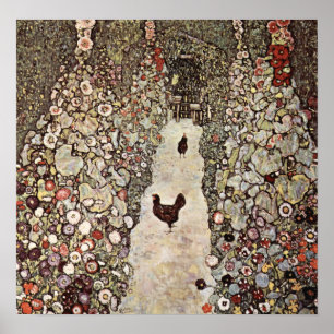 Gustav Klimt Garden With Roosters Poster