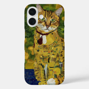 Gustav Klimt gold cute cat spoof, Gustav klimt art iPhone 16 Case