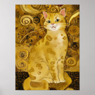 Gustav Klimt gold cute cat spoof, Gustav klimt art Poster