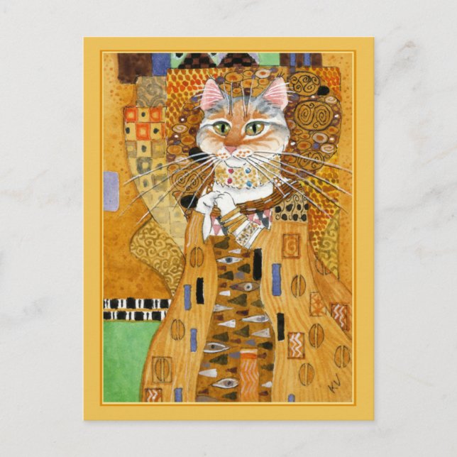 Gustav Klimt gold cute cat spoof postcard (Front)