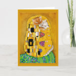 Gustav Klimt Kiss cute cat spoof greeting card<br><div class="desc">This is a spoof of Gustav Klimt's painting known as "The Kiss." Because my version features cats, it's titled "Cat Kisses." You can change the message inside if you'd like, or the color of the frame on the cover. This image is also available on other products in my Zazzle store....</div>