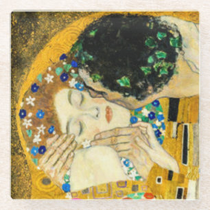 Gustav Klimt Kiss / Valentine's Day Romantic Art Glass Coaster