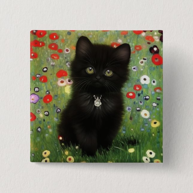 Gustav Klimt Kitten 15 Cm Square Badge (Front)