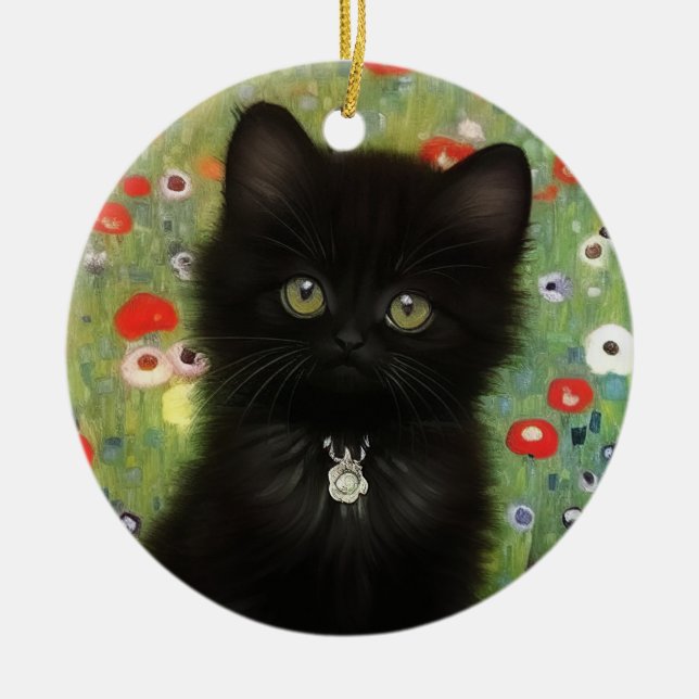 Gustav Klimt Kitten Ceramic Tree Decoration (Front)